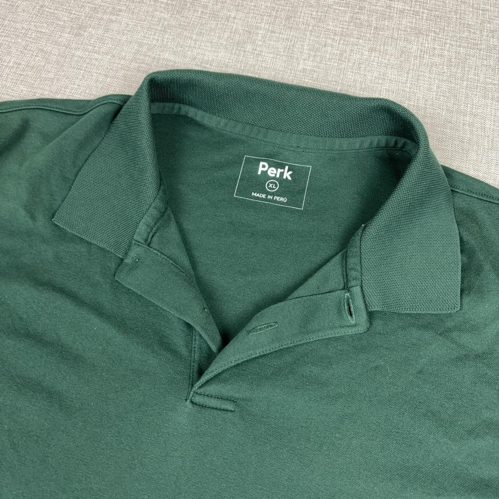 Perk Polo Shirt Mens XL Green Cotton Polyester Tagless Jersey Short Sleeve